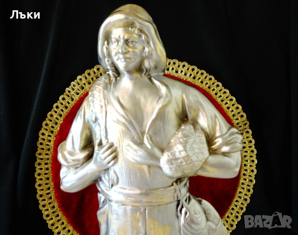 Калаена скулптура Рибар,35 см.,2 кг. , снимка 2 - Статуетки - 55101532