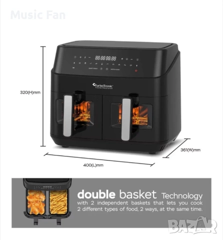 AirFryer TurboTronic AirChef Pro, TT-DAF6W, 6L, 1600W, 40–200°C, таймер до 60 мин, снимка 4 - Фритюрници - 54383812