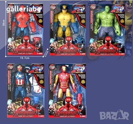 Фигури Avengers / Marvel 5 вида – Spider-Man, Hulk, Iron Man, Wolverine, Captain America
