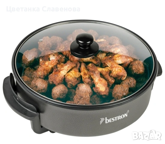 Електрически тиган Bestron AHP1500Z , многофункционален тиган с диаметър 40см, стъклен капак, снимка 3 - Печки, фурни - 48249294