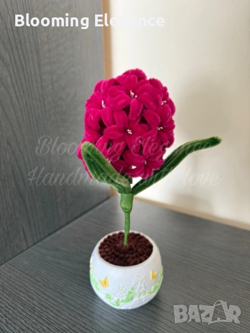 Вечен зюмбюл от плюшена тел в гипсова кашпа , снимка 2 - Декорация за дома - 54174184