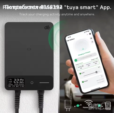 Зарядна станция 22 KW/ 32 A с 5 метра кабел тип 2 и App за управление , снимка 2 - Друга електроника - 55064334