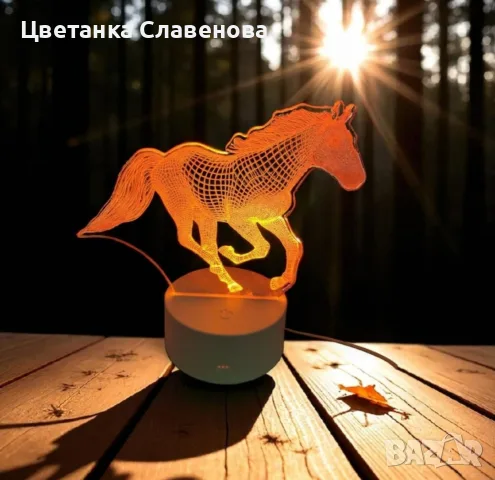 3D декоративна LED лампа Бягащ кон, 18 см, нощна лампа, Захранване с USB или батерии, снимка 2 - Друга електроника - 55325268