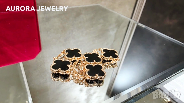 Van Cleef & Arpels VCA 5 Motifs Rose Gold Black Onyx Vintage Alhambra Дамска Гривна, снимка 4 - Гривни - 54062454