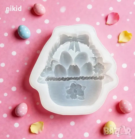 Кошница с яйца и пандела красива силиконов молд форма фондан шоколад смола гипс декор, снимка 4 - Форми - 53979078