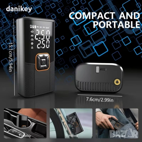 Мощна Безжична Помпа 150PSI – За Кола, Мотор, Падълборд и др., снимка 9 - Аксесоари и консумативи - 54152537