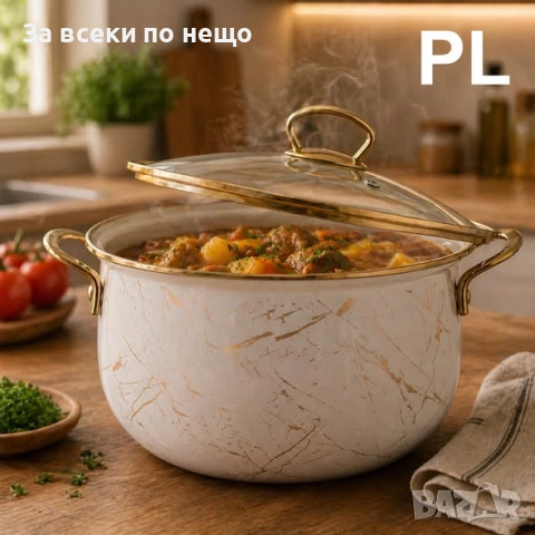 Тенджера Goldmann GM 8017-24B, 24x15см.\6.2л., Емайл, Индукция, Бял/Старо злато Код P2502, снимка 3 - Съдове за готвене - 54446478