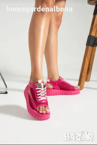 Дамски сандали на платформа с връзки — черни и розови — номера 37-40, снимка 2 - Сандали - 54233228