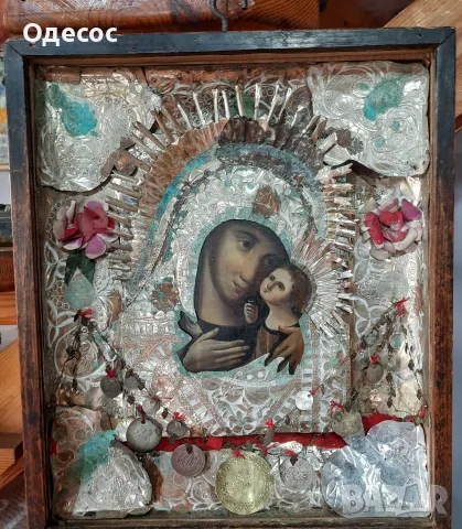 Стара рисувана православна икона на Богородица,обков, снимка 9 - Антикварни и старинни предмети - 55327648