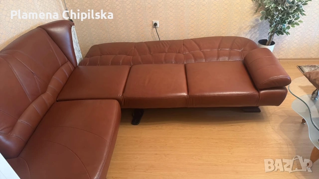 Кожен, кафяв диван, снимка 2 - Дивани и мека мебел - 55022720