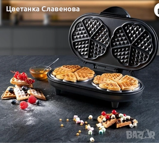 Bestron ADWM1000BL 1200W Двоен гофретник във формата на сърце, цвят: матово черно, снимка 5 - Гофретници - 54780565