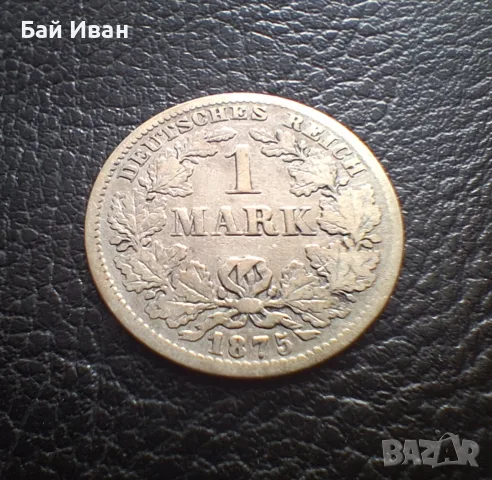 Стара сребърна монета 1 марка 1875 г. буква Е - Германска империя - рядка !, снимка 5 - Нумизматика и бонистика - 55306523
