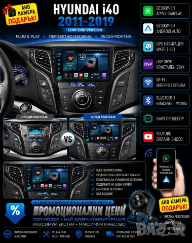 Мултимедия за Hyundai i40, 2010-2021, навигация, Android, двоен дин, плеър, Hyundai i40, Андроид