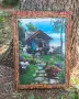 Ръчно изработена дървена картина / пано с приказно къщичка и градина (декупаж), снимка 2