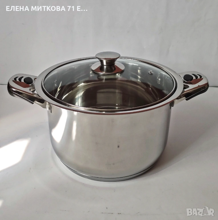 Масивна голяма тенджера от неръждаема стомана с трислойно дъно, снимка 1