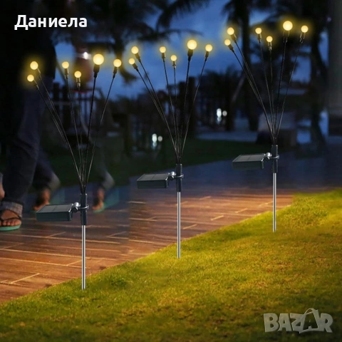 Соларни градински лампи "Светулки" 6 LED, комплект 2 броя - Топла бяла светлина, IP65, до 15 часа , снимка 2 - Декорация за дома - 54837264