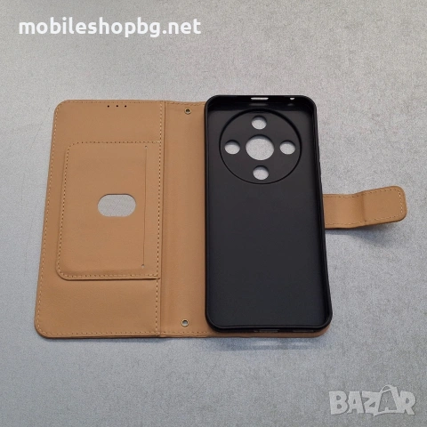 Honor Magic 8 Lite калъф страничен с прегради за карти и закопчаване кафяв, снимка 5 - Калъфи, кейсове - 54945902