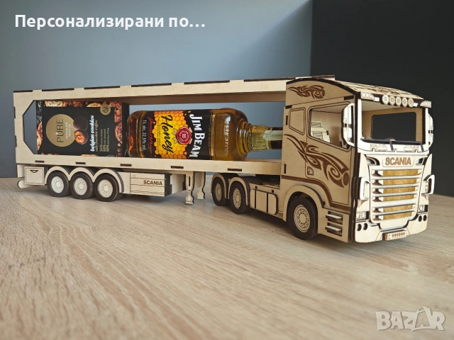 Персонализиран подарък минибар ТИР камион с ремарке поставка за бутилка вино, уиски или друг алкохол, снимка 5 - Други - 55067192