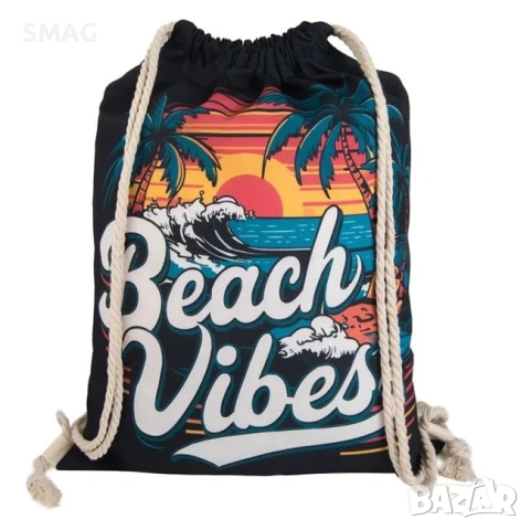 Дамска раница мешка черна с палми Summer vibes_1250433