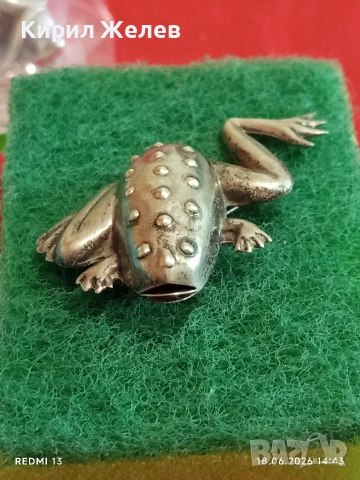 Винтидж сребърна брошка ЖАБА 🐸 Авторско ретро Арт бижу 19801