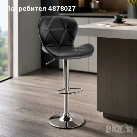 Дизайнерски бар стол 360°, с амортисьор и хромирана основа, PU кожа, до 100кг, снимка 4 - Столове - 55493744