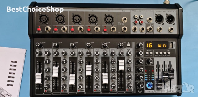 Професионален аудио миксер Depusheng, 7-канален аудио интерфейс, 16-битов DSP DJ Bluetooth миксер, снимка 6 - Аудиосистеми - 54102265