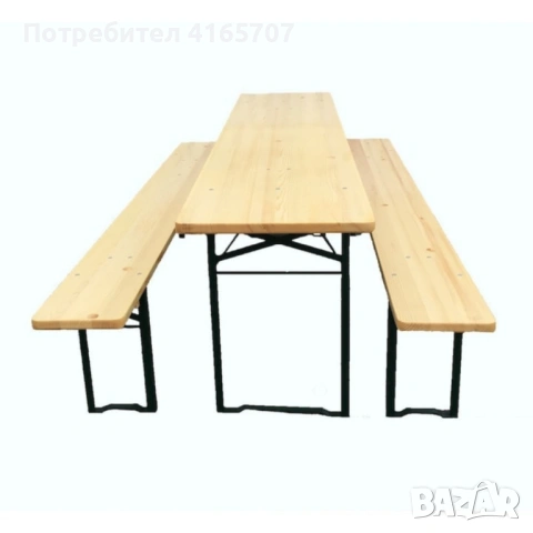 С ДЕФЕКТ - Сгъваем комплект градинска маса с 2 пейки - От чамово дърво - С ДЕФЕКТ виж снимките