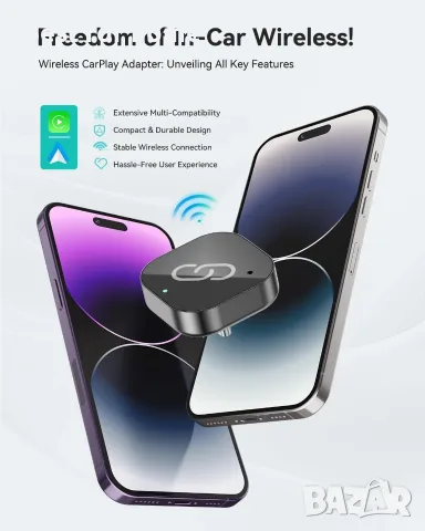 Spedal 2026 Безжичен CarPlay адаптер USB C, Plug & Play Auto-Connect, Съвместим с автомобили от 2016, снимка 2 - Аксесоари и консумативи - 55333649