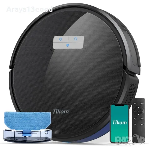 Прахосмукачка робот Tikom G8000 Pro с функция за миене, 4500Pa, 150 минути работа, Wi-Fi