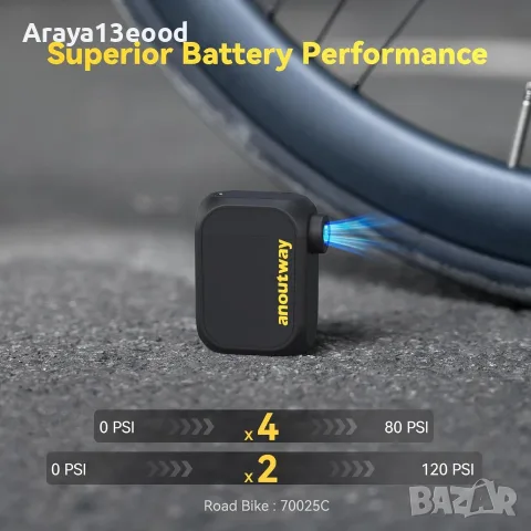 Мини електрическа помпа за велосипед, 120 PSI, USB-C, снимка 6 - Аксесоари за велосипеди - 55616625