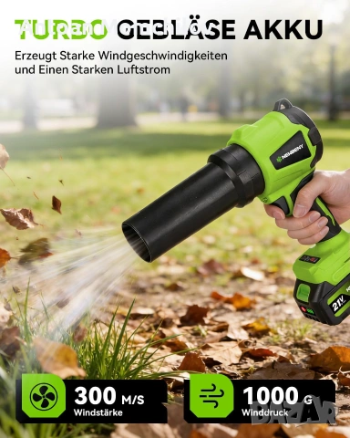 Акумулаторна духалка NewBeny 21V 720W 2 батерии, снимка 6 - Градинска техника - 55031731
