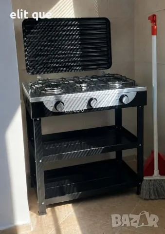 Газова печка HOMELUX с 3 горелки – 5.4 kW, комплект с маркуч и регулатор, идеален за къмпинг и двор, снимка 2 - Печки, фурни - 55340796