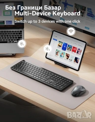 Нова Тиха безжична клавиатура TECKNET за 3 устройства UK за лаптоп работа