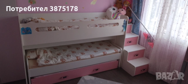 Многофункционално двуетажно детско легло с бюро и трето легло тип "сандвич"., снимка 2 - Спални и легла - 54014891