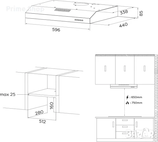 Абсорбатор за вграждане под шкаф CIARRA CBCS6903D, 60 см, 220 m³/h, снимка 5 - Абсорбатори - 55427493
