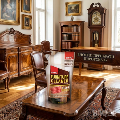 Sano Furniture Cleaner 4-in-1 – Икономичен пълнител за почистване и блясък на мебели, 500 мл. 