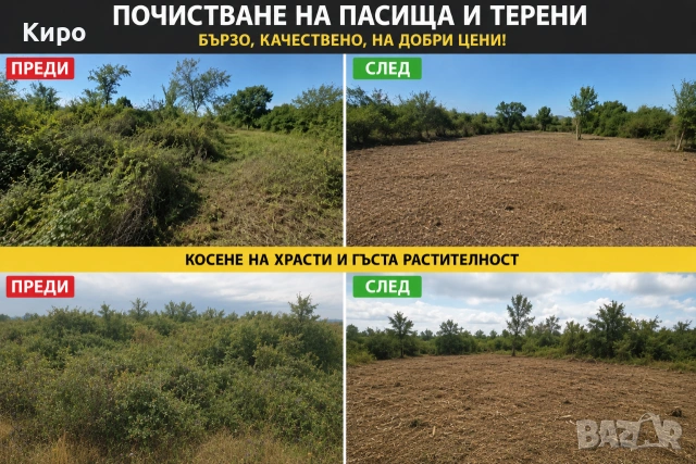 Почистване на пасища и терени. Мулчиране и Косене. Бързо и изгодно! 