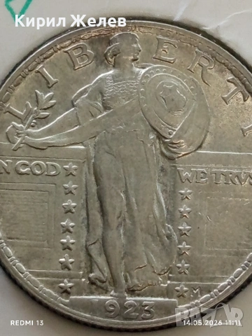 Рядка сребърна монета 25 цента 1923г. Америка уникат за КОЛЕКЦИОНЕРИ 20192, снимка 8 - Нумизматика и бонистика - 54548314