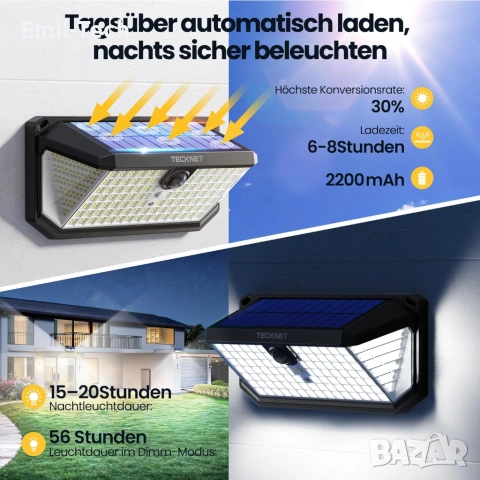 2 соларни LED лампи TECKNET – 546 LED + подарък 495 LED, датчик, IP66, снимка 2 - Лед осветление - 54592408