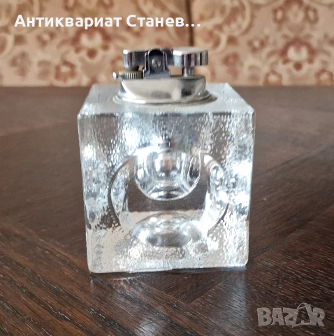 Винтидж настолна газова запалка от художествено стъкло 