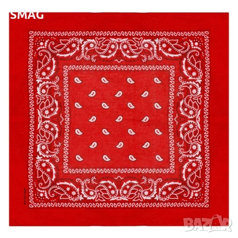 Дамска бандана памучна червена с индийски мотиви 54x54 см_1139985, снимка 2 - Други - 54699791