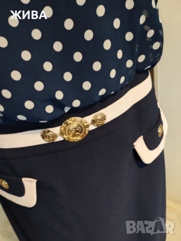 FRANZ MARI елегантна дамска рокля т.синя на точки, снимка 4 - Рокли - 54036458