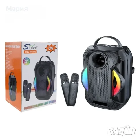 Преносима Bluetooth караоке колона с 2 безжични микрофона, снимка 2 - Караоке - 55614479