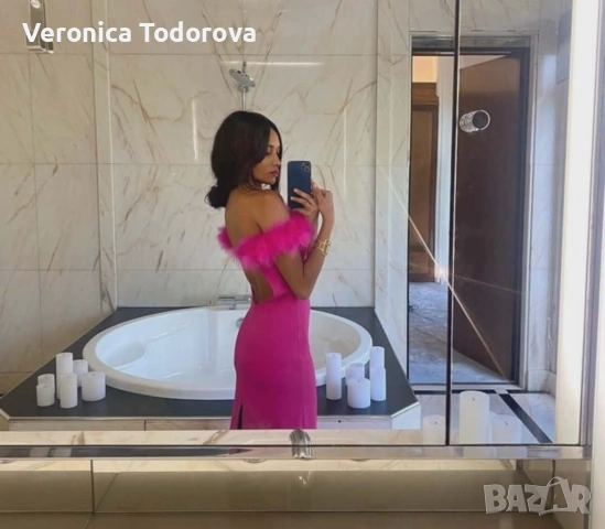 Официална рокля с пух и гол гръб Bogdar, снимка 3 - Рокли - 54679266