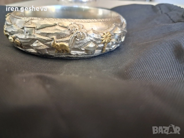 Срибърна гривна с позлата, снимка 2 - Гривни - 54344604