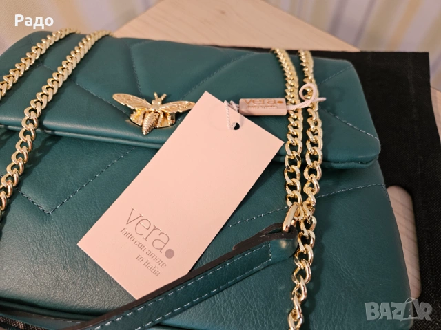 Нова дамска кожена чанта VERA Zeela естествена кожа MADE IN ITALY закопчалка златна Пчела раница, снимка 16 - Чанти - 54794461