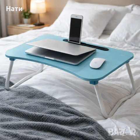 Мултифункционална сгъваема маса за лаптоп или хранене, с поставка за таблет и телефон, снимка 5 - Маси - 54023708