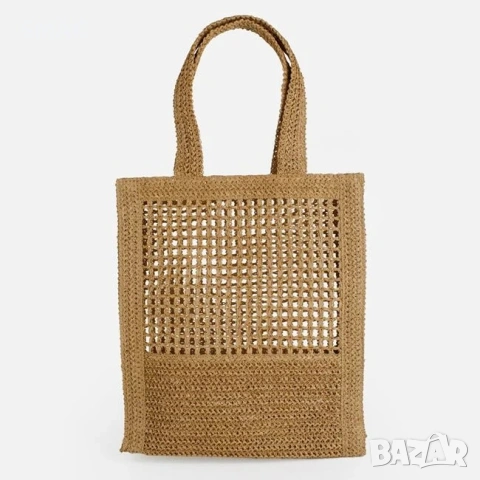 Сламена tote чанта плетена естествена 32x8x36cm_1261995, снимка 2 - Чанти - 54711827