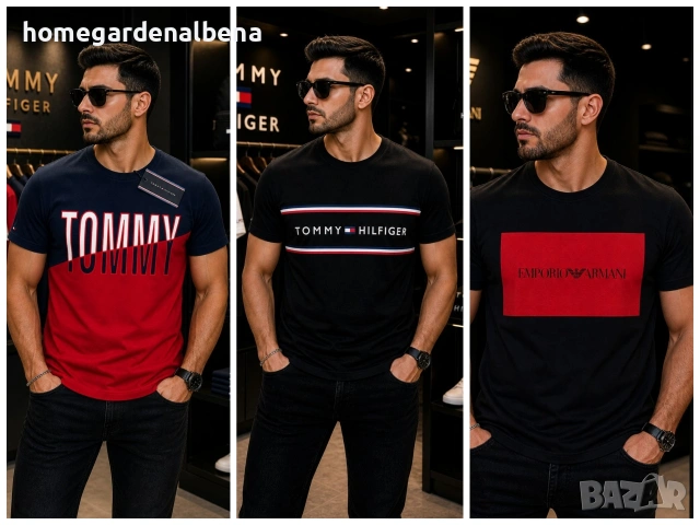 Tommy Hilfiger Emporio Armani мъжки тениски черна тъмносиня червена ленти  premium