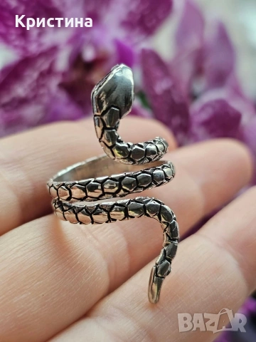 Винтидж сребърен пръстен Змия, снимка 3 - Пръстени - 54015745